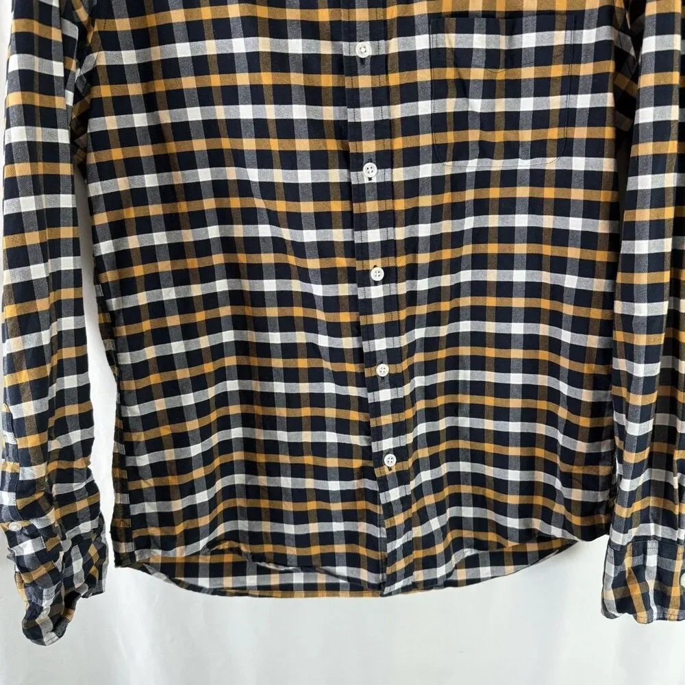 J. Crew Flex Oxford Button Up Shirt Men's Medium Slim Fit Blue Plaid Collared